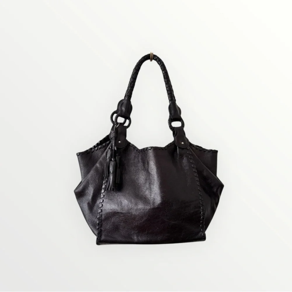 Anthony Luciano Black Braided Leather Hobo Bag